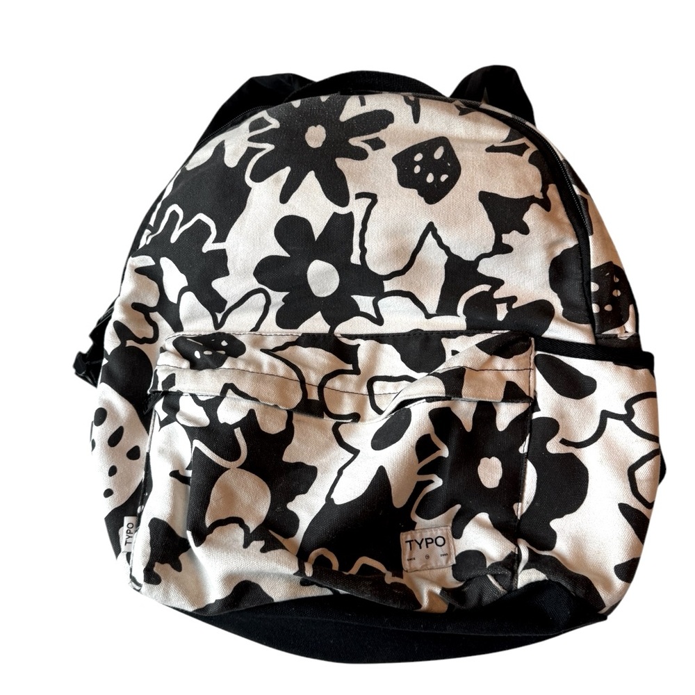 High End Typo Canvas Black & White Floral Women’s Backpack